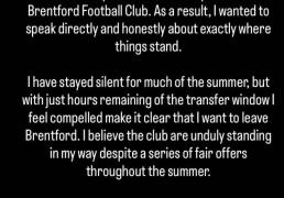 望加盟(méng)纽卡！維(wéi)萨公开声明：布伦特福德未能(néng)兑现诺言，请放我离开