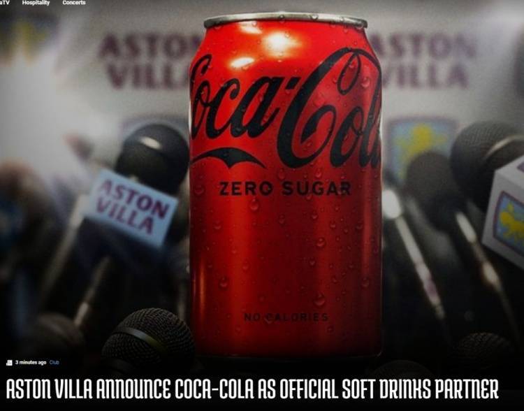 官方:阿斯顿维拉与可口可乐达成官方合作伙伴关系